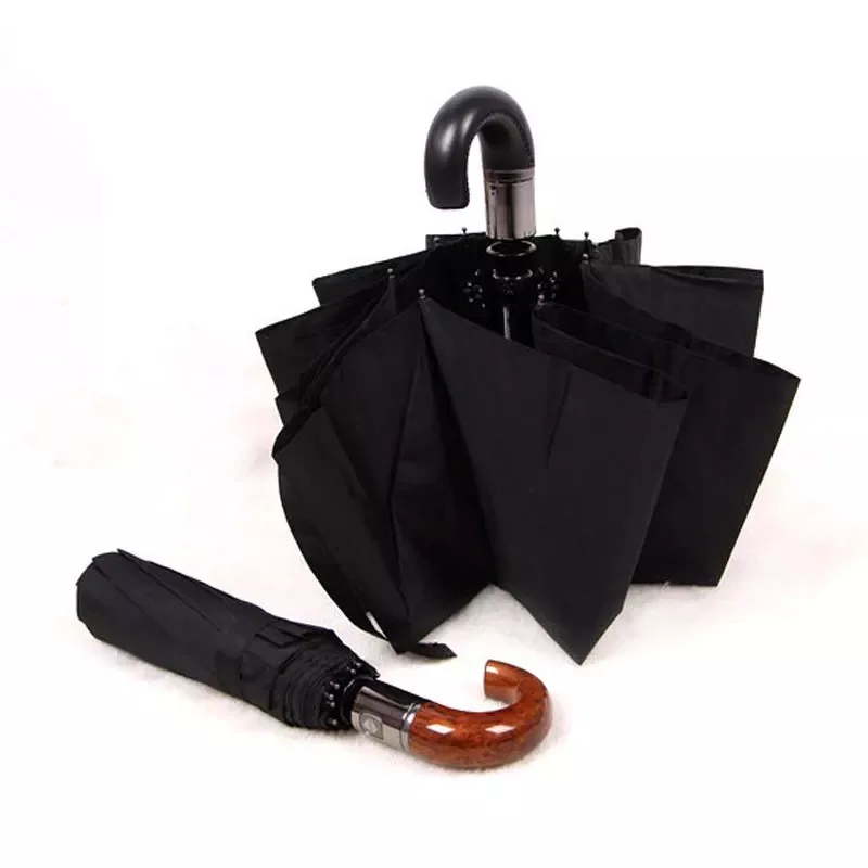 PALONY-Parapluie d\'affaires automatique avec poignée incurvée pour hommes, grands parapluies automatiques noirs coupe-vent pour hommes, parasol de