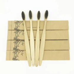 Brosse à dents en bambou noir 100%, 50 pièces, nouveauté, poils souples, manche en fibre de bambou