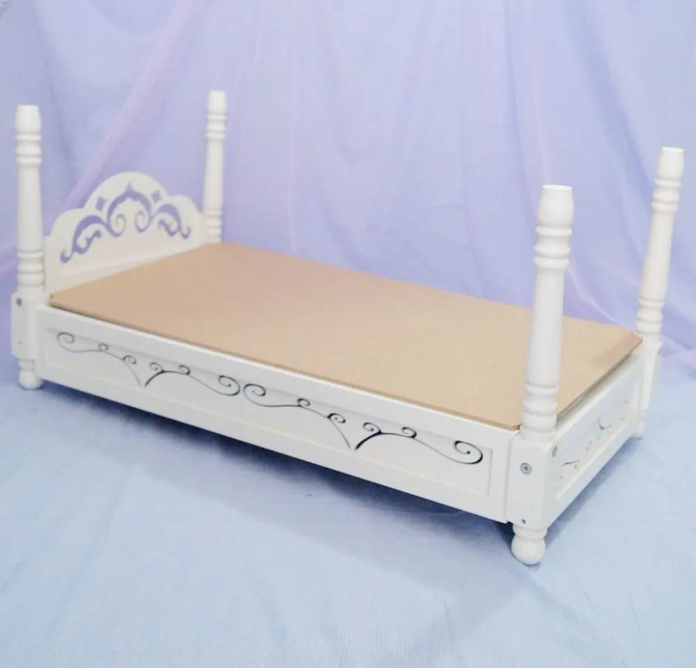 BJD Mini Möbel Weiß Holz Bett Schlafen Bett Für 1/3 24 "60cm 1/4 17" Hoch SD MSD DK DZ AOD DD Puppe Verwenden