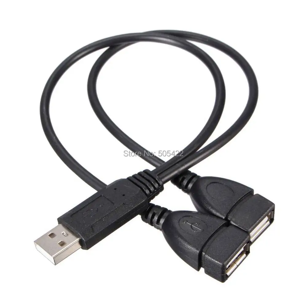 50PCS/LOT USB 2.0 A Male To 2 Dual USB Female Jack Y Splitter Hub Power Cord Adapter Cable