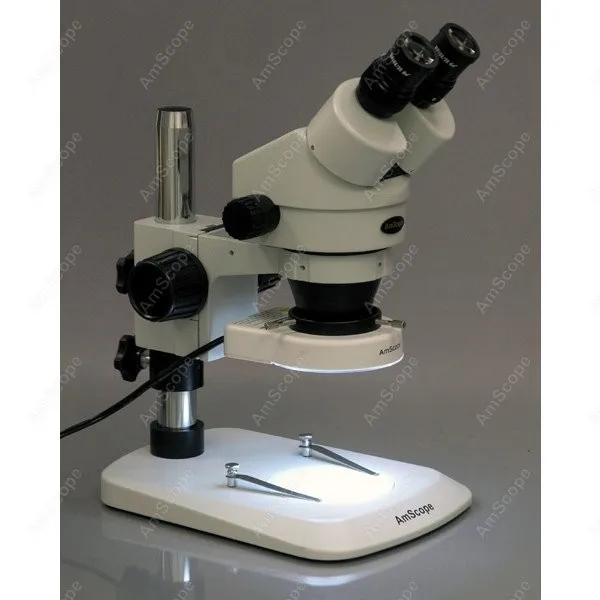 AmScope SM-1 Series Zoom Binocular Stereo Microscope 7X-45X+ 80 LED Compact Ring Light on Compact Pillar Stand