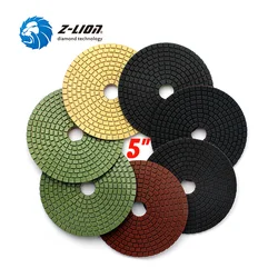 Z-LION 7pcs 5 Inch Diamond Polishing Pad Wet for Granite Marble Concrete Stone Polishing Flexible 125mm Diamond Resin Bond Disc