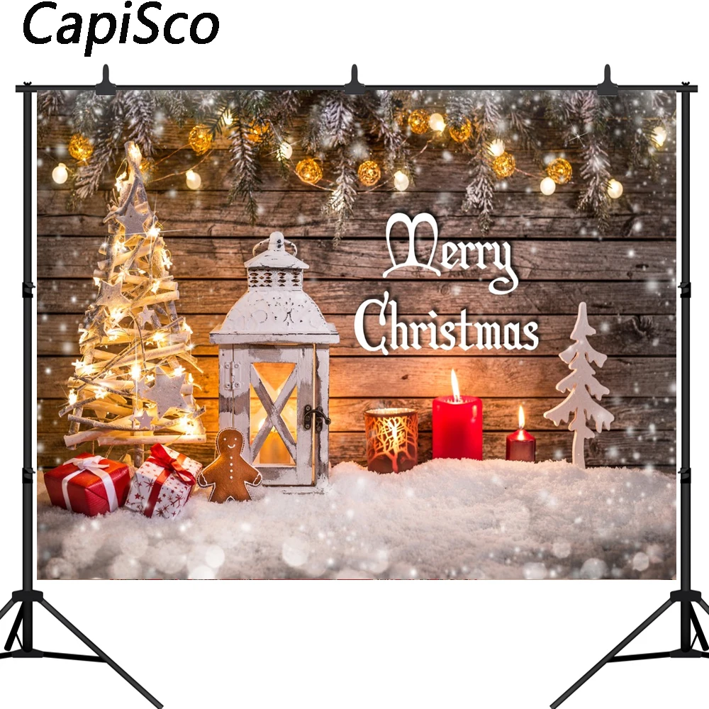 

Capisco Christmas Tree Wooden Board Snowflake candle Photography Backgrounds Customized Photographic Backdrops For Photo Studio