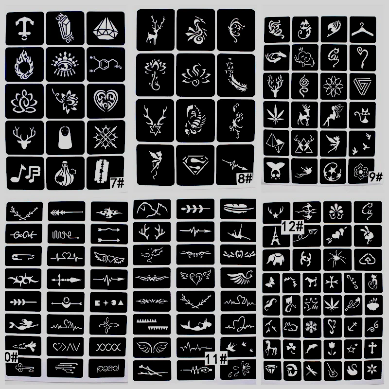 446 قطعة/الوحدة قابلة لإعادة الاستخدام ملصقا الوشم الإستنسل كتاب ، قالب اللوحة البخاخة بريق الحناء الوشم Stencil مجموعة الألبوم نمط ثابت