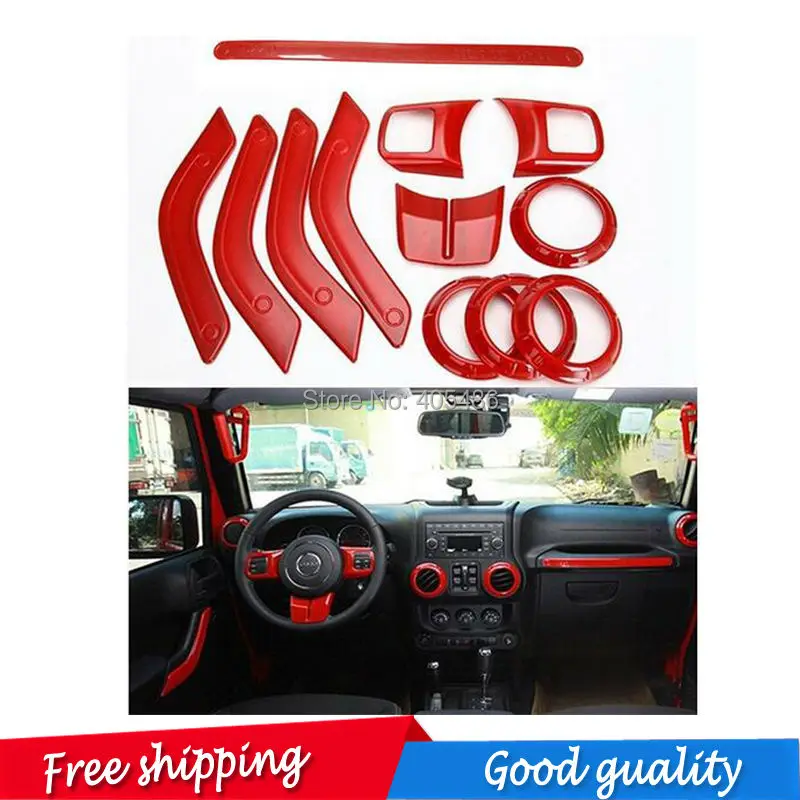 12 pic Interior Mouldings Full Set Interior Decoration Trim Kit with Special Mark Logo For Jeep Wrangler Cab 4 Door 2011 - 2015