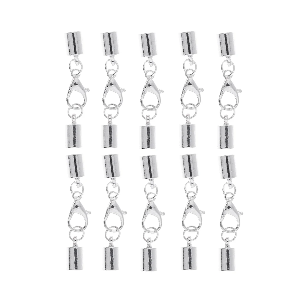 10 Piece Silver Color Kumihimo Leather Cord End Caps with Lobster Clasp Jewelry Making Findings