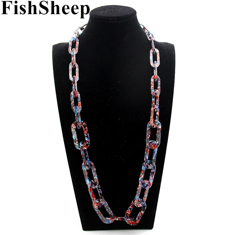 FishSheep 2018 New Fashion Acid Acrylic Long Chain Necklace Bohemian Braided Link Chains Big Necklace Women Party Jewelry Gifts