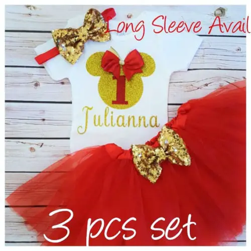

custom name Red And Gold Newborn mouse infant bodysuit onepiece Tutu Dress romper Outfit Sets baby shower birthday party favors