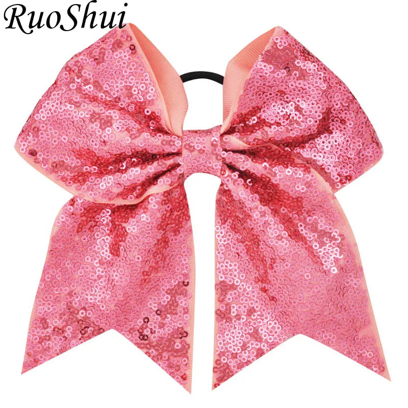 28 Colors 7 Inch Sequins Ribbon Hair Bows DIY Large Girls Kids Sweet Elastic Hair Bands Hair Accessories Women Girl Hair Ties