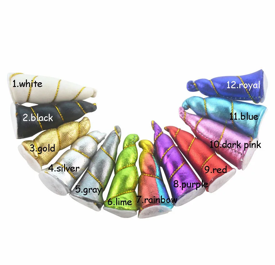 Nowy Mini 2 "dziewczyny DIY Glitter metalowe jednorożec bez z pałąkiem na głowę dla dzieci jednorożec róg peruki imprezowe akcesoria płaskie opakowanie 60 sztuk/partia