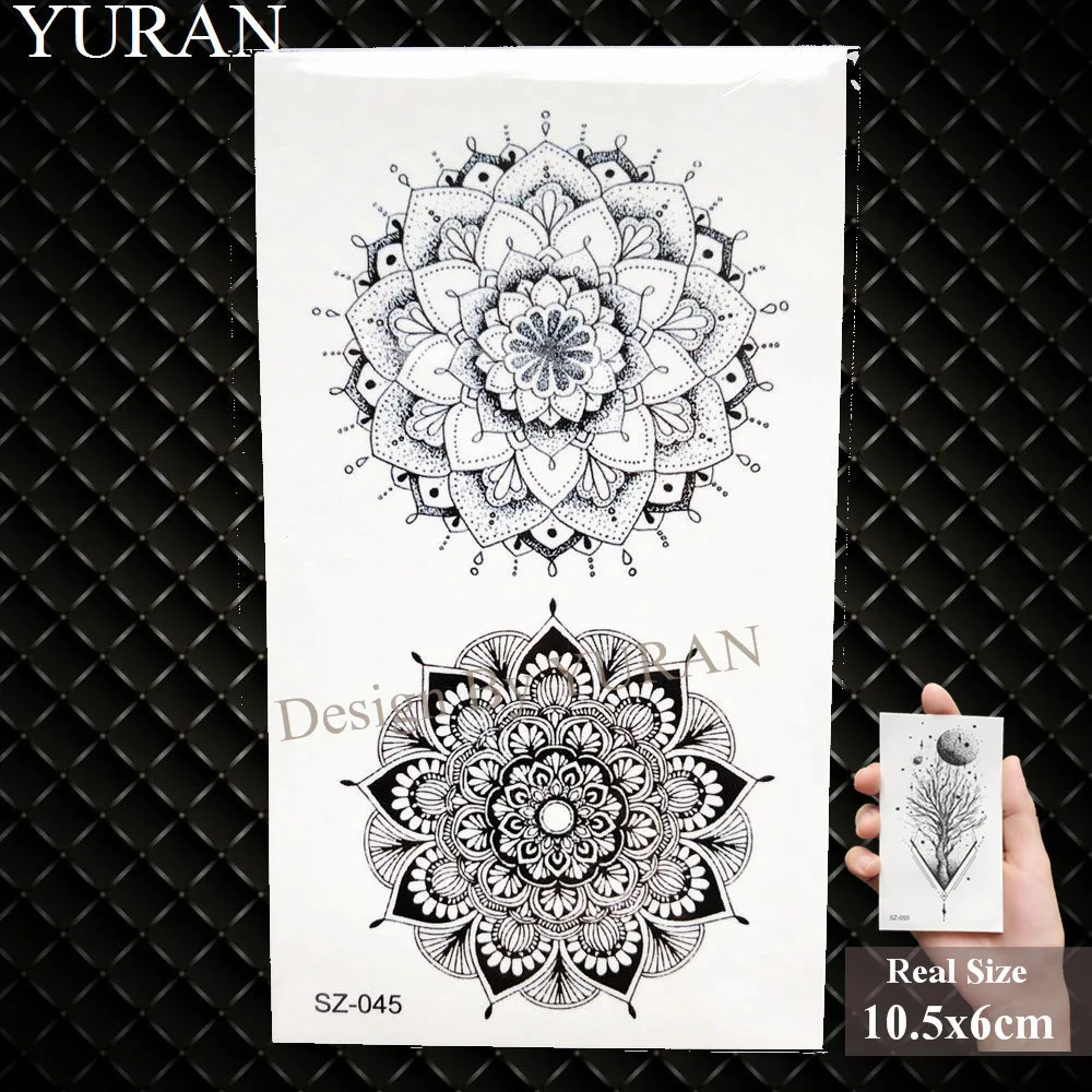 YURAN Women Sexy Arm Fake Black Tattoo Henna Mandala Flower Temporary Tattoo Girls Beauty Flora Waterproof Tatoos Indian Mehndi