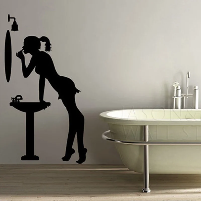 

Sexy Lady Girl Silhouette Apply Makeup Vinyl Art Wall Decal Sticker Mural Wallpaper Sink Mirror Bathroom Toilet Dresser 57x105cm