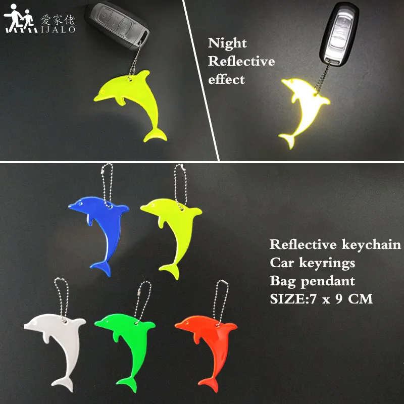 Cute Dolphin Safety Reflector Reflective Keychains Car Keyrings Charm Bag Accessories for Jacket BackPack Strollers Wheelchairs,