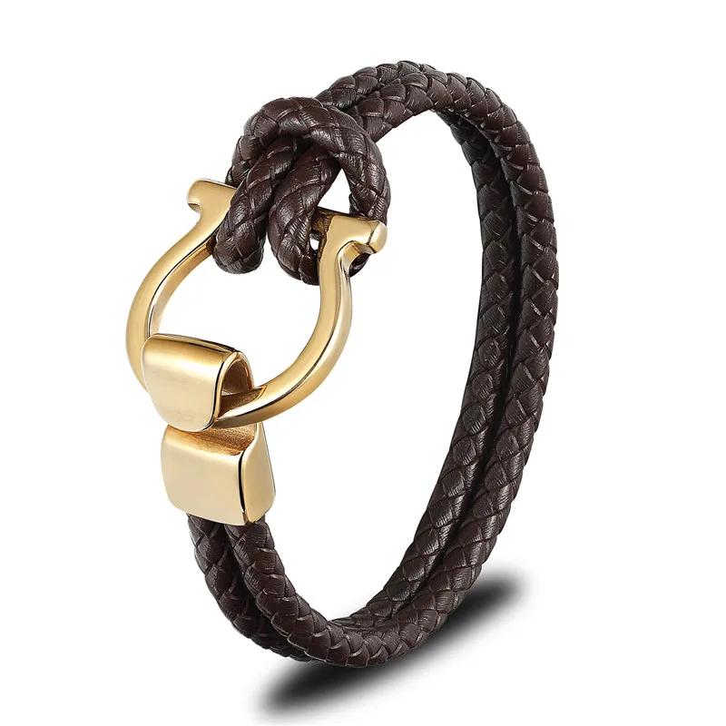 MKENDN High Quality Men Jewelry Punk Black Braided Geunine Leather Bracelet Stainless Steel Anchor Buckle Fashion Bangles