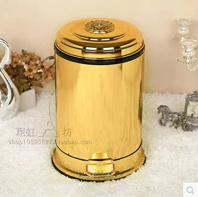 

European Gold Plated Foot Pedal Waste Bins with Plastic Bucket, Garbage Can, Home Decoration, LJTG2241, 6 L, 10L