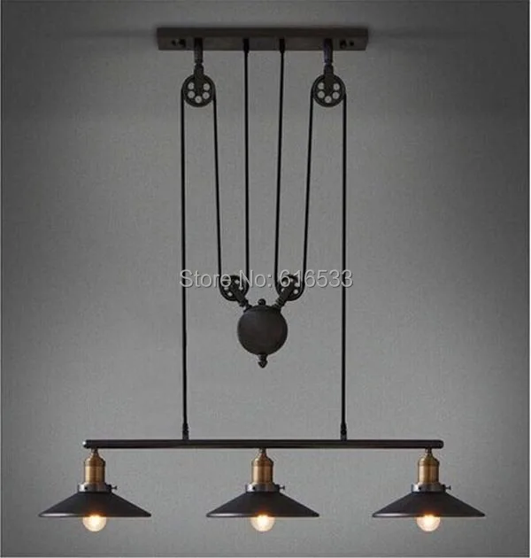 Modern Vintage American Country Loft Lustre Lifting Pulley Industrial Edison Pendant Lamp Plate Adjustable Wire Fixture Kitchen