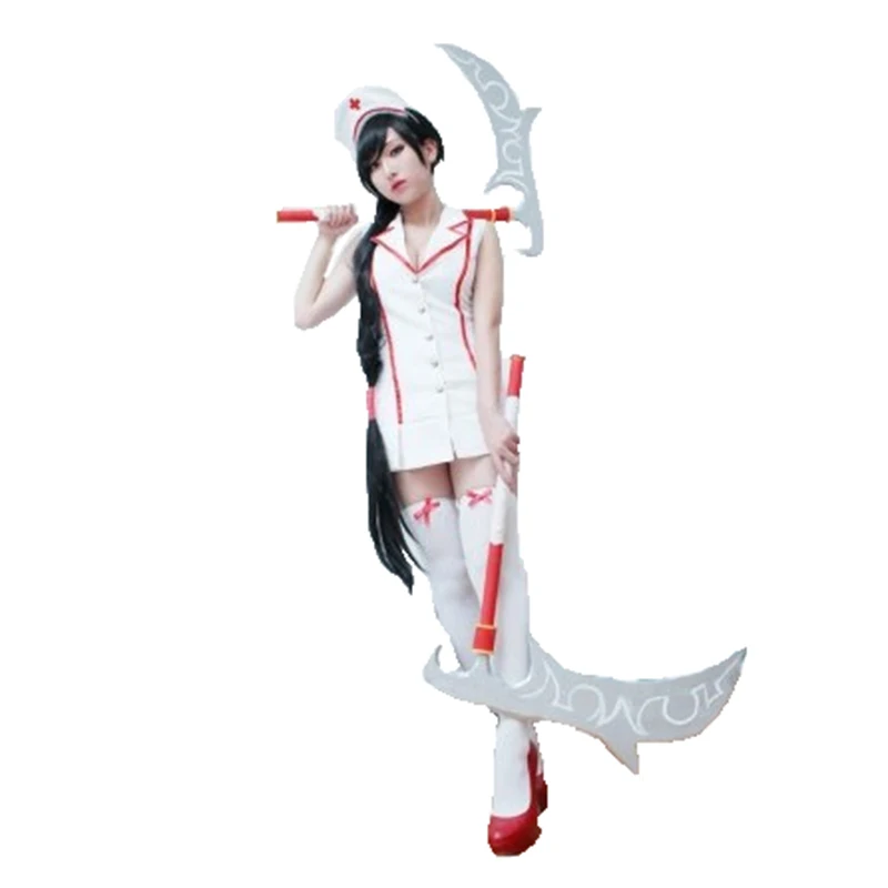 

lol game sexy Akali nurse dress cosplay costume Halloween Costumes with socks and hat Customized made any size 11