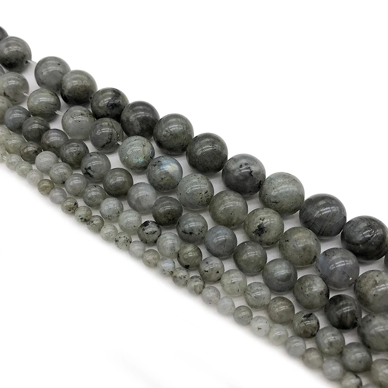 Natural Stone Gray White Labradorite Round Loose Beads 15\