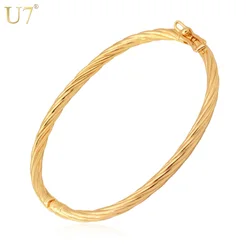 U7 Metal Bangle Bracelet Trendy Gold Color Copper Twist Bracelet Pulseras Women Bijoux Gift Women Accessories QC24