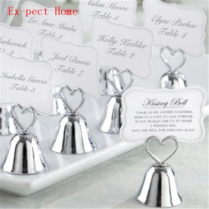 

100pcs/lot+FREE SHIPPING+"Kissing Bell" Silver Bell Place Card Holder/Photo Holder Wedding Table Decoration Favors