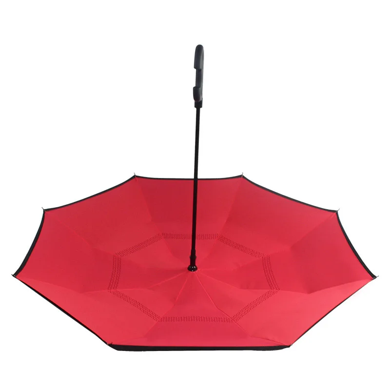 Hot C Handle Reverse Folding Umbrella Man Women Sun Rain Car Semi-automatic Umbrellas Double Layer Anti UV Self Stand Parapluie