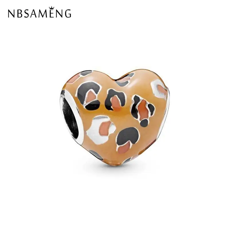 Original Silver Plated Bead Spotted Heart Charm Enamel Fits  Bracelet Necklace DIY Women Jewelry Making 2019