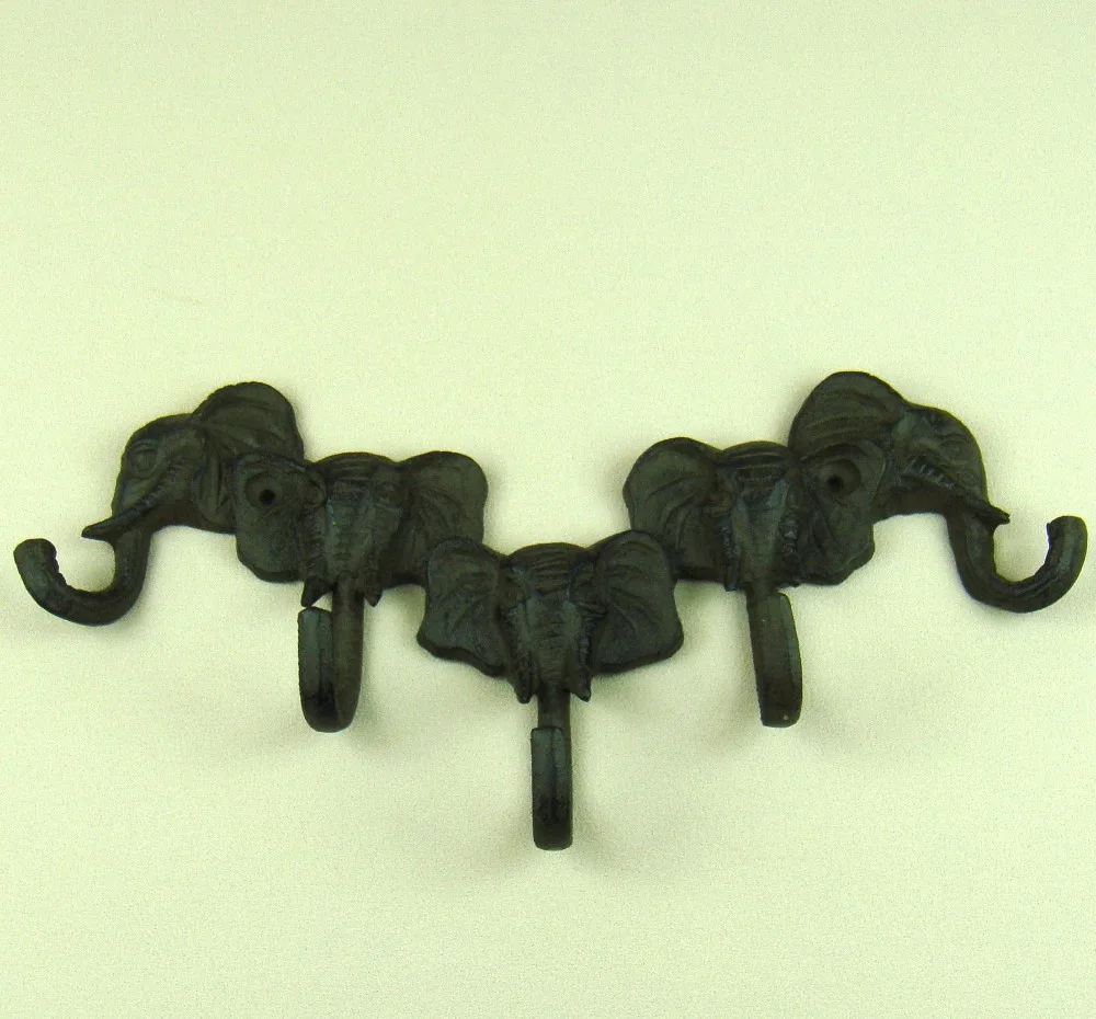 Unique Cast Iron Elephant Clothes Hook Wall Mounted Metal Hat Hanger Household Decor Art and Craft Ornament Ironwork Accessories