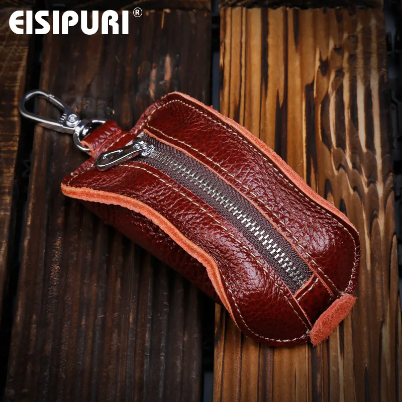 EISIPURl 100% ของแท้หนังกระเป๋าสตางค์ธุรกิจผู้ชายรถกุญแจกระเป๋าชายพวงกุญแจกุญแจออแกไนเซอร์แม่บ้าน