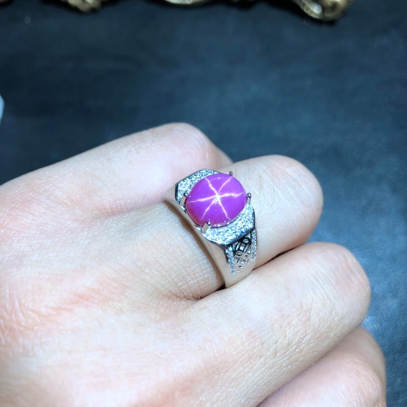 beautiful  pink natural Star Ruby gemstone ring for man 925 sterling silver fine jewelry  boy girl ring powerful birthday gift