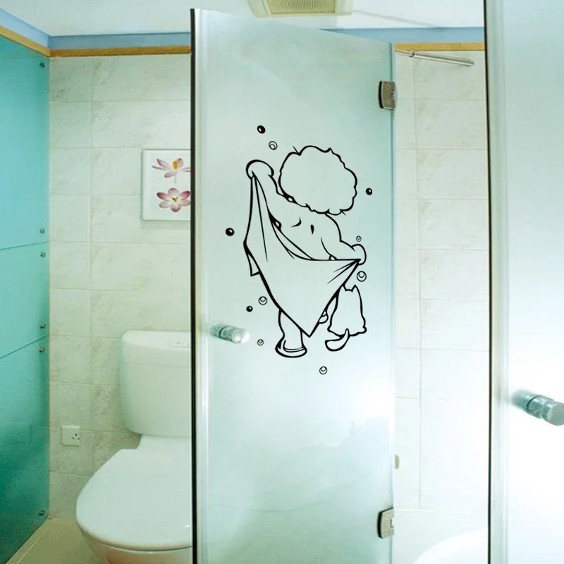 Cartoon Cute Kids Bathing Wall Stickers Glass Door Window Waterproof Decor Art Mural Baby Shower Bathroom Vinyl Sticker Decals
