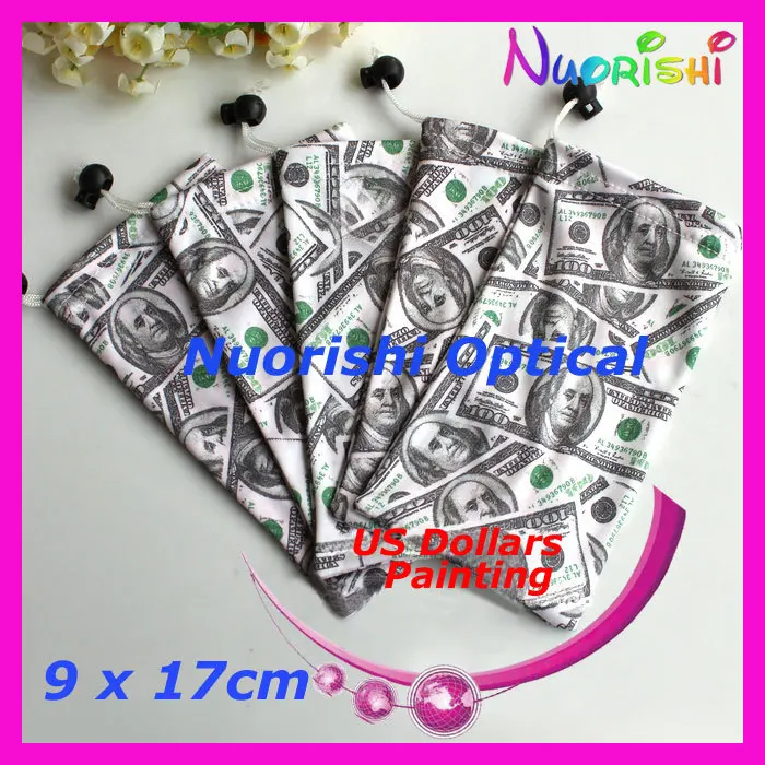 50pcs Wholesale US Dollar Design Microfibre Glasses Sunglass Eyegalss MP4 Pouch Case Bag CP034 free shipping