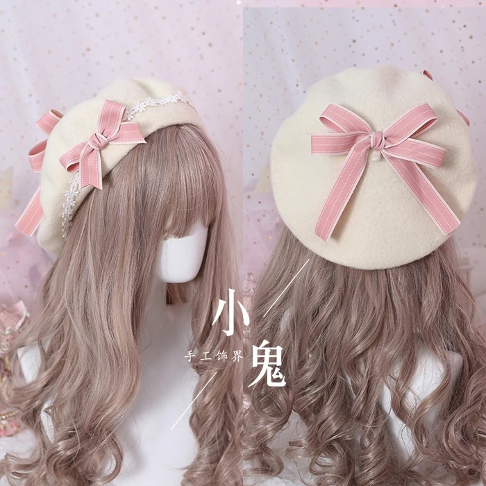 Japanese beret lolita girl sweet cute wild woolen female autumn and winter daisy hand made bow bud hat