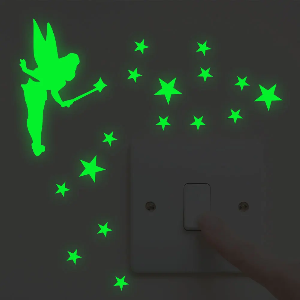 Luminous  stickers Bedroom Wall Decoration Switch Vinyl Art Mural Decor Cartoon Fairy star Wall Sticker