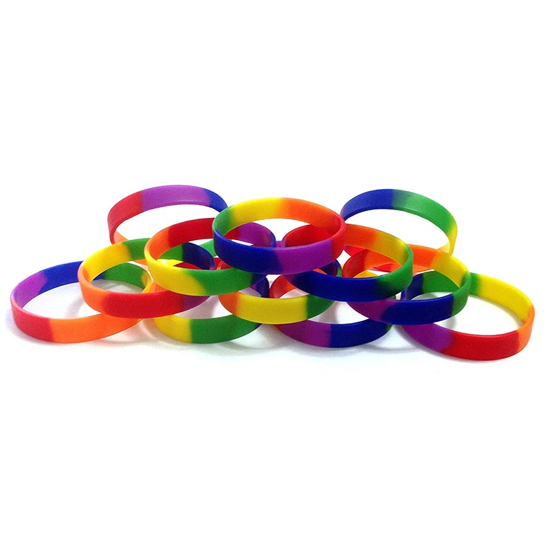 

1 Dozen(12pcs) Multi-Pack Rainbow (BLANK) Wristbands Silicone Rubber Bracelets Party Events Fashion Family Promotion Gifts