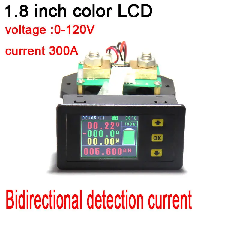 Imagem -03 - Voltímetro em Cores Lcd 100a 200a 300a 500a Temperatura Coulomb Capacidade Medidor de Energia Monitor do Sistema de Bateria