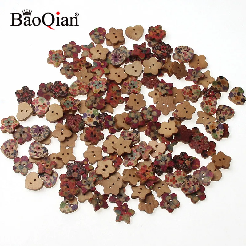 50/100Pcs bottoni in legno cucito Scrapbooking a forma mista 2 fori bottoni per cucire misti accessori per cucire 17mm