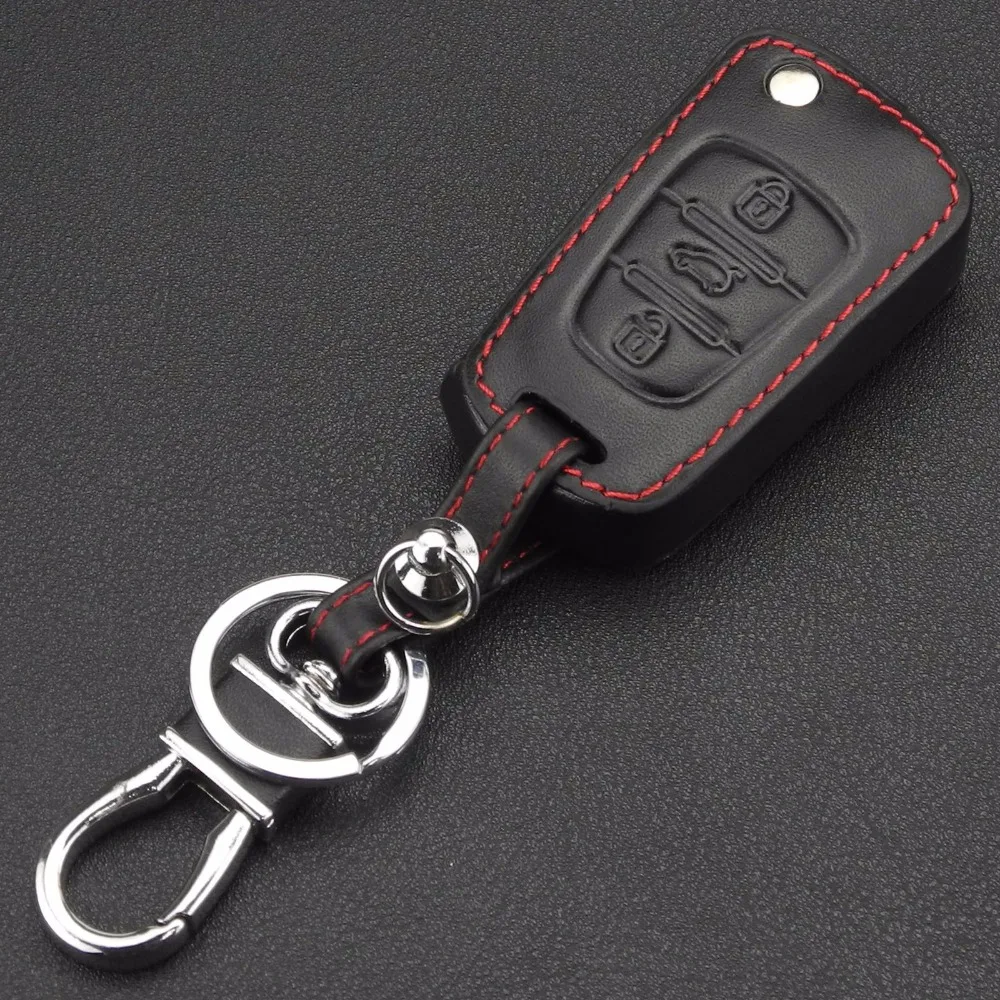 jingyuqin Remote 3 Buttons Leather Key Case For Kia RIO K2 K5 Sportage Sorento For Hyundai i20 i30 i35 iX20 iX35 Solaris Verna