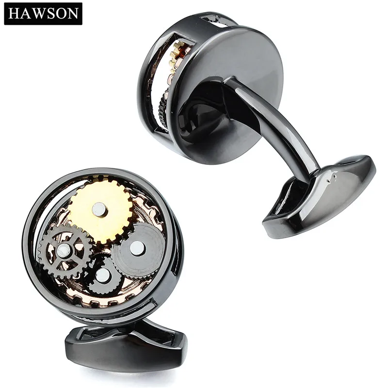 HAWSON Gun Plated Non-Movement Cufflinks Wedding Groomsmen Gift Mechanical Black Cuff Links