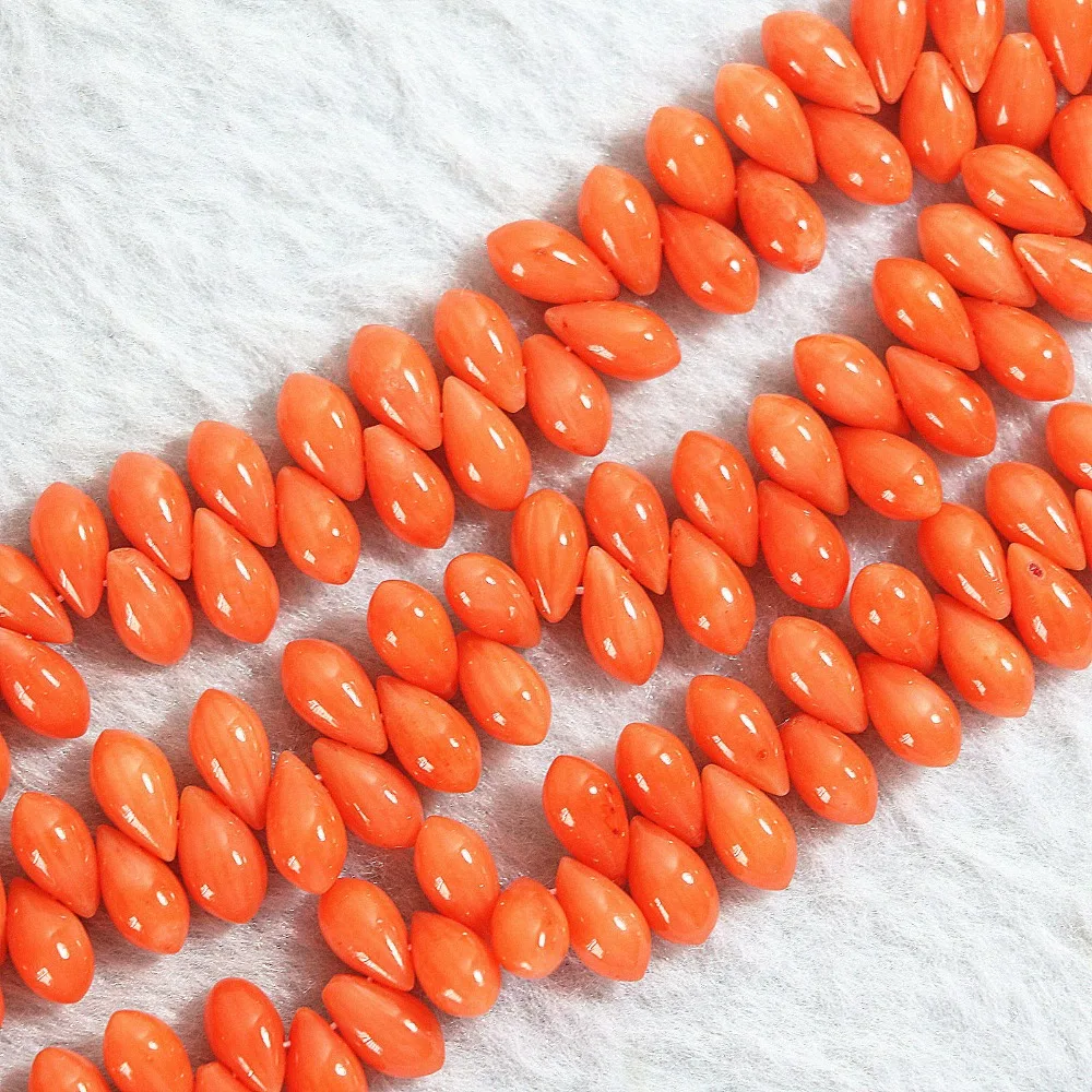 Beautiful natural reddish orange coral 5*10mm newly horizontal hole waterdrop teardrop loose beads diy jewelry 15inch B659