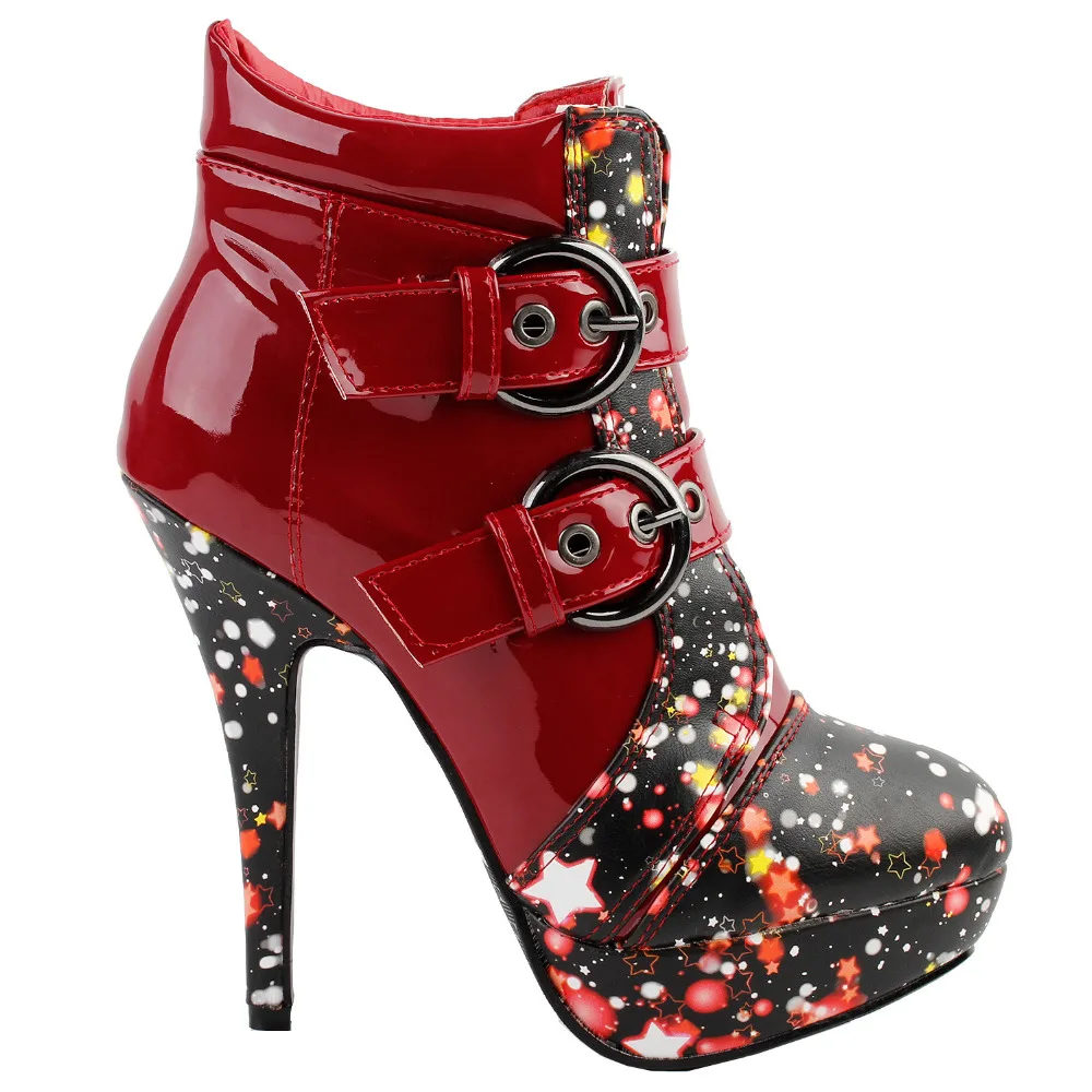 LF30301-1 Buckles Cosmic Galaxy Starry Night Sky High Heel Platform Ankle Boots