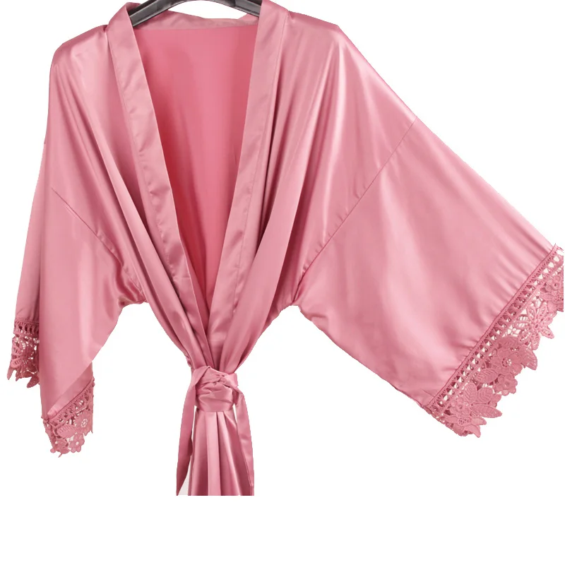Bride Bridesmaid Lace Silky Satin Loungewear Monring robe A9007