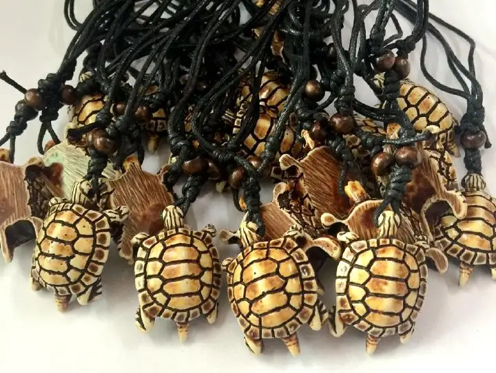 4 PCS Faux Resin Turtle Ethnic Totem Pendant Necklaces