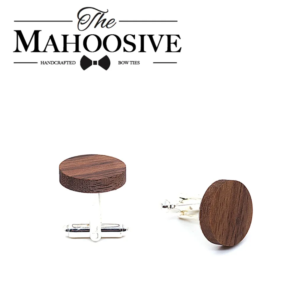 MAHOOSIVE Wooden Cufflinks France Wedding Groom Round Black Walnut Cufflinks For Mens shirt accessories Cuff Links men jewelry