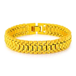 24k Gold GP 6MM /8mm /12mm Watchband Bangle/Bracelet  for Men Women Drop Shipping.Wholesale Pure Gold Color Men's Jewelry Gift