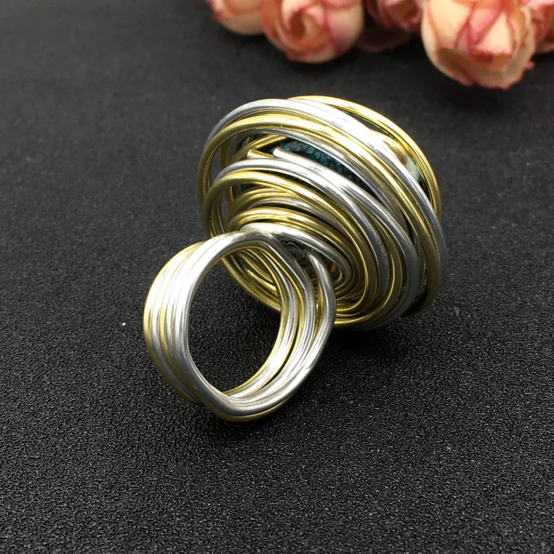 MANILAI Layered Wire Spiral Bezel Setting Geometric Simulated Pearl Rings Women Fashion Jewelry Finger Handmade Statement Rings
