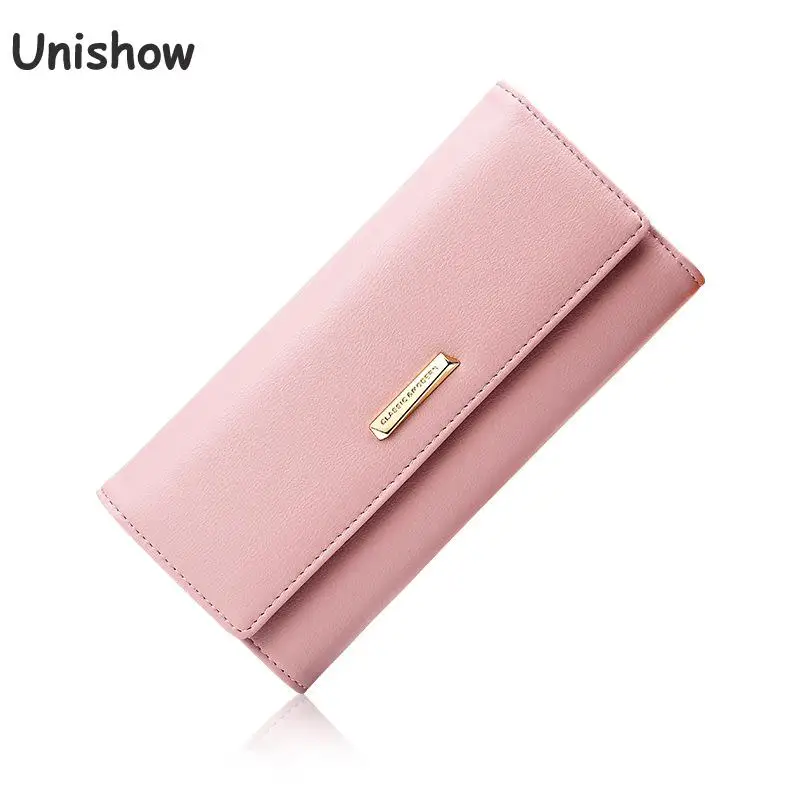 Unishow Women Wallet Long Simple Elegant Lady Purse Brand Wallet Female Trifold Pu Leather Girl Wallet With Coin Pocket