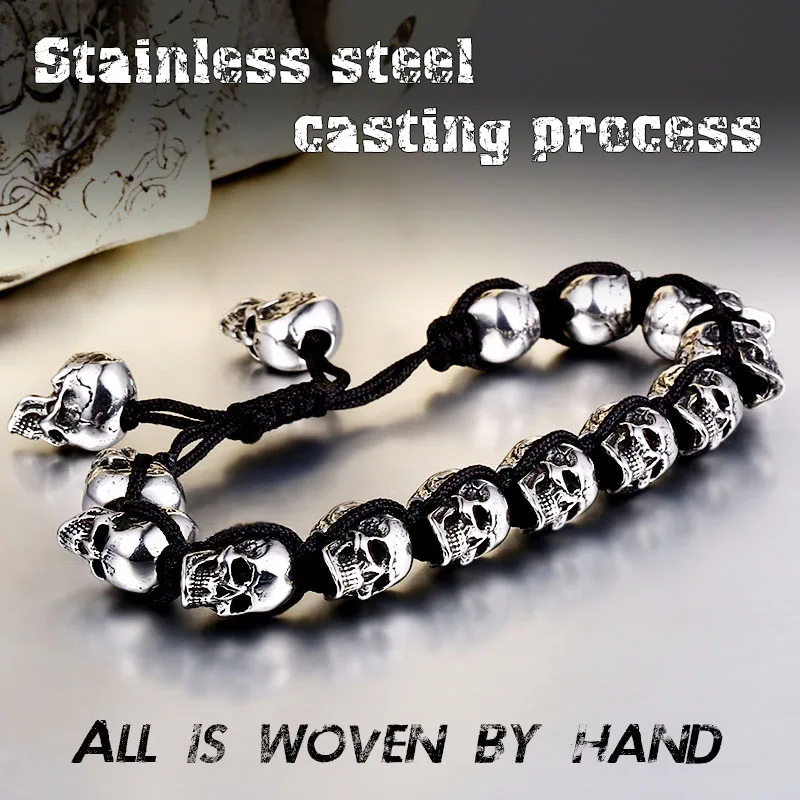 2019 new Stainless steel Skull Charm bracelets bangle hand-woven jewelry for man/male Punk rock style BC8-055