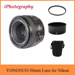 YONGNUO Lens YN 50mm f/1.8 AF MF Lens + Lens Hood + UV Filter + Lens Case Set Auto Focus for Nikon Camera AS AF-S 50mm 1.8G