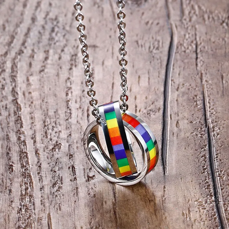 2019 LGBT Gay Pride Rainbow Stainless Steel Necklaces For Men Rainbow Pendant Stainless Steel  Necklace Men Jewelry Fashion