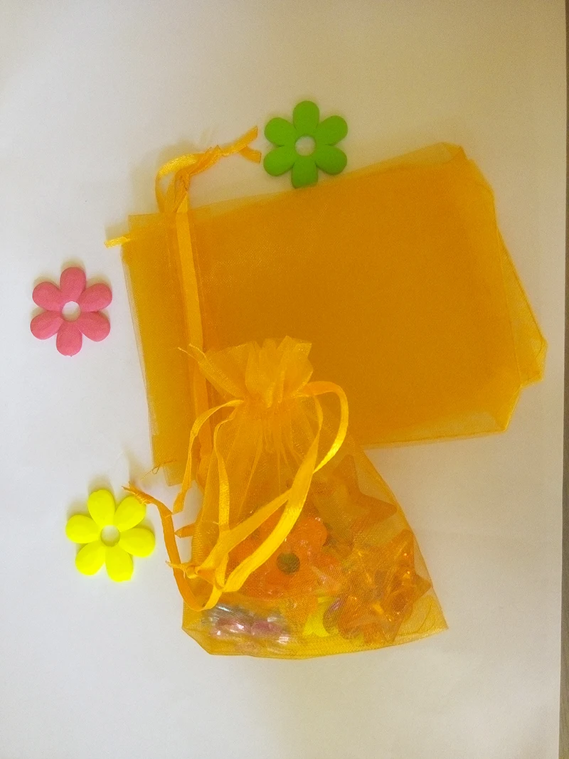 100 peças 30*40cm saco de presente de organza laranja sacos de exibição de embalagens de joias bolsa com cordão para pulseira/colar mini saco de fio